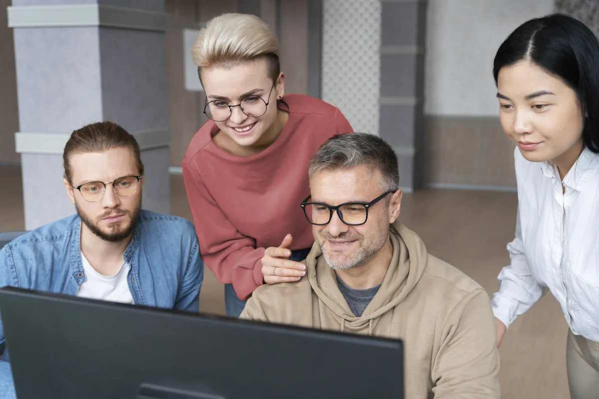 group of people at work integrating together